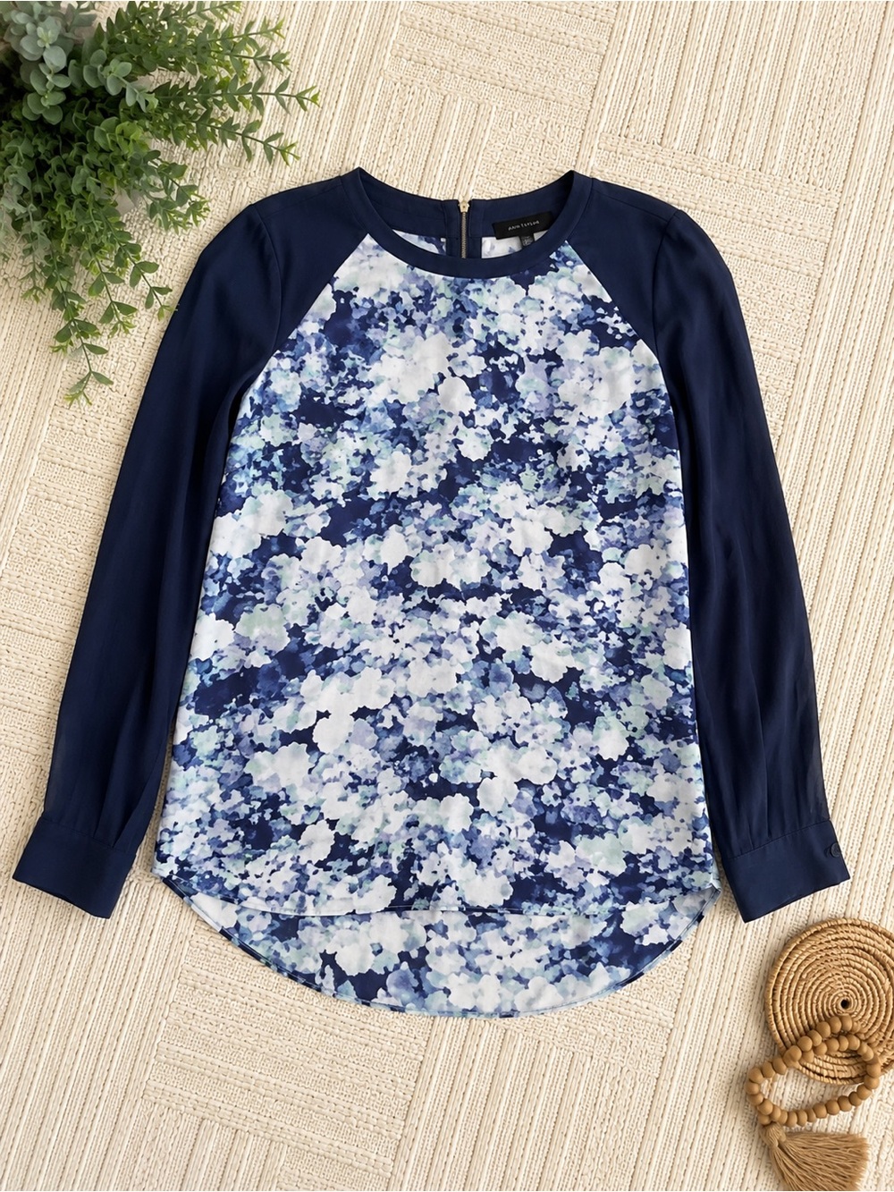 Rebecca Taylor Navy & Blue Floral Long Sleeve Top